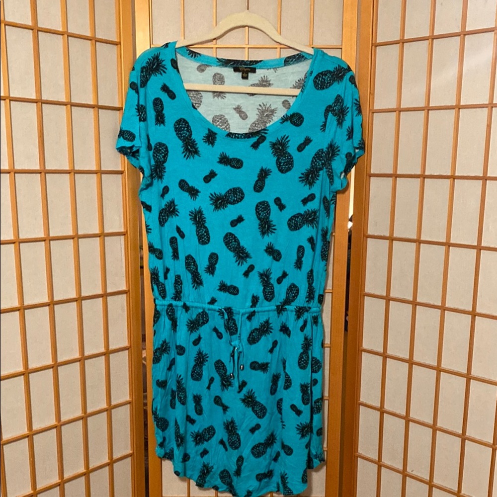 Cupid Blue & Black Pineapple Print Swim Coverup Drawstring Waist Size L